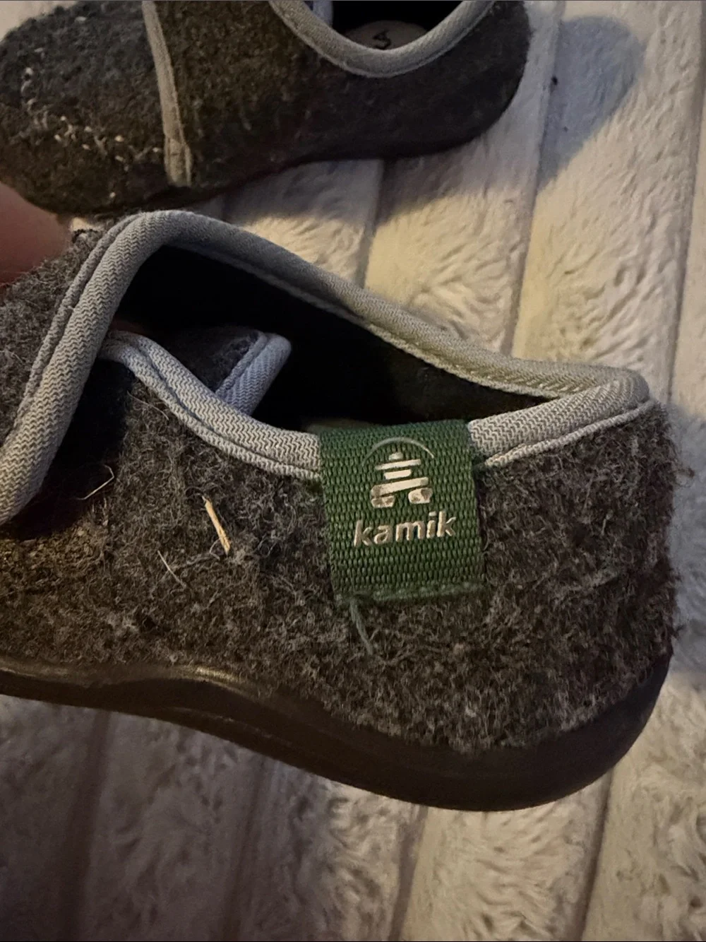 Kamik Gray Wool Kids Hook-and-Loop Slippers - 8